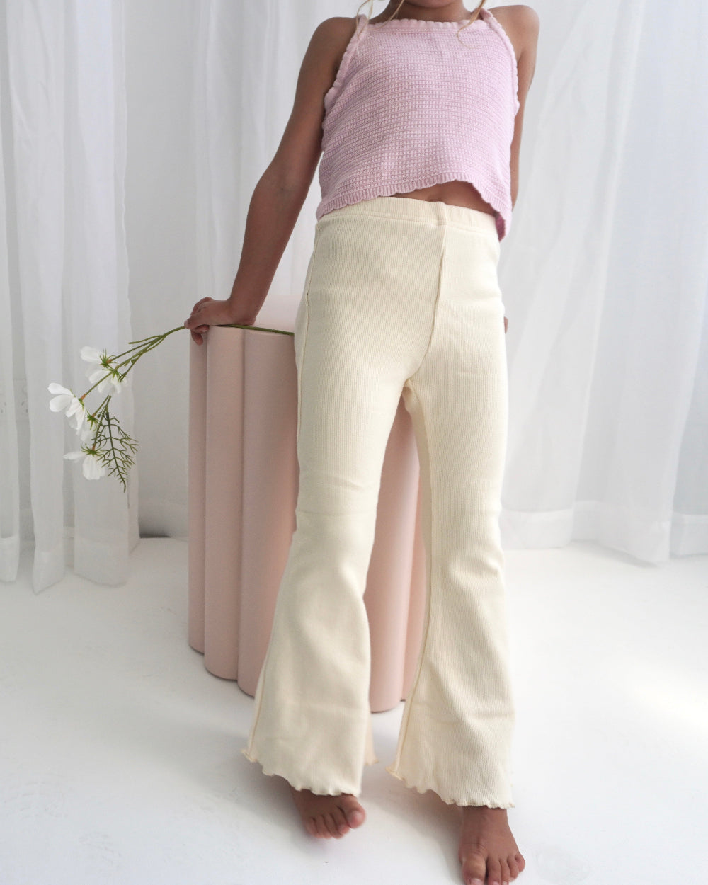 Ribbed cream flares for girls